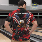 Custom Red Flame American Flag Eagle Patriotic Bowling Quarter Zip Shirt, Team Uniform