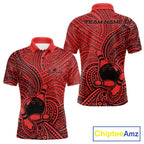 Custom Black And Red Traditional Samoan Tribal Polynesian Pattern Bowling Shirt