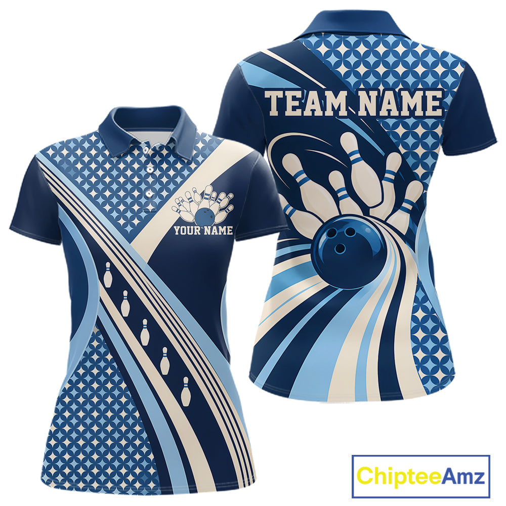 Custom Blue Classic Retro Matching Bowling Team League Shirt, Bowling Polo Shirt