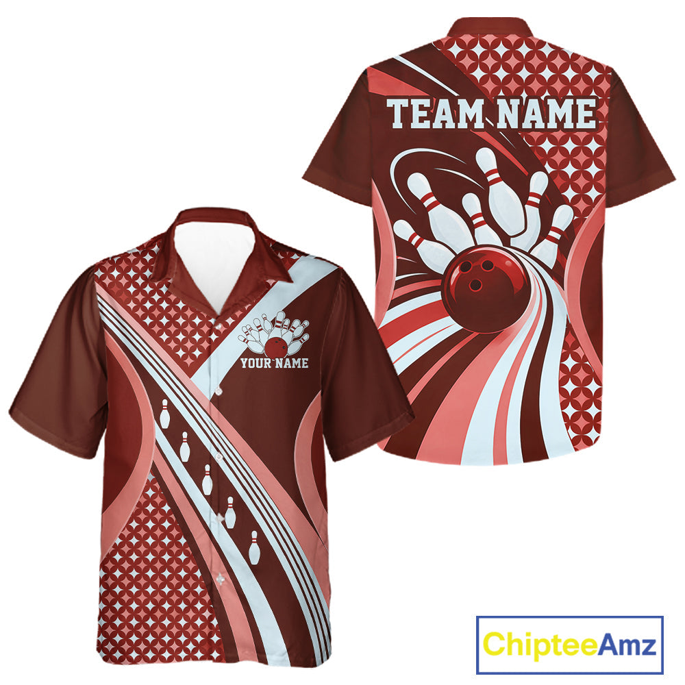 Custom Burgundy Red Classic Retro Bowling Team League Shirt, Bowling And Button Up Shirt