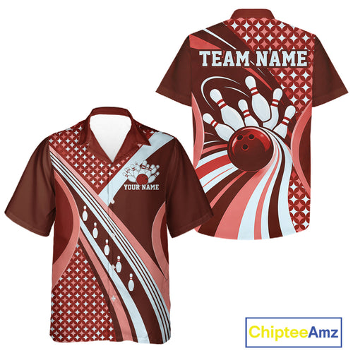 Custom Burgundy Red Classic Retro Bowling Team League Shirt, Bowling And Button Up Shirt