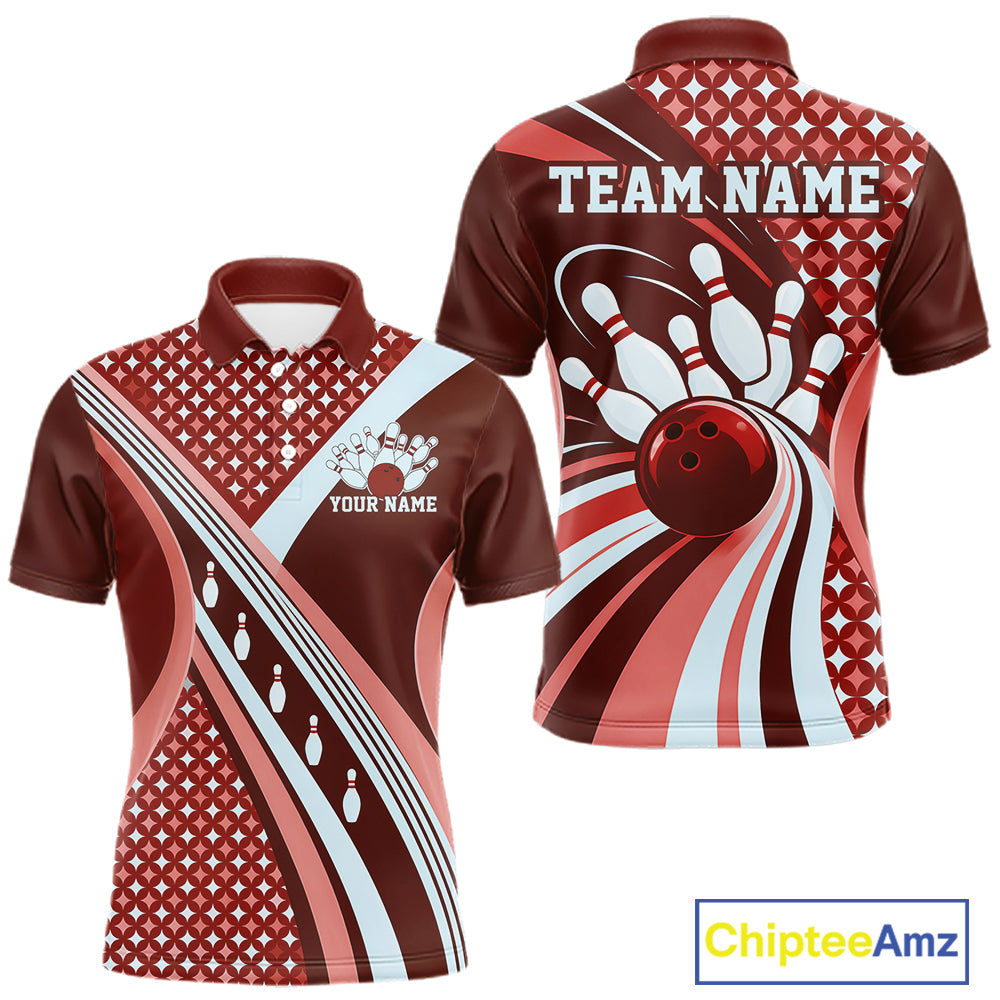 Custom Burgundy Red Classic Retro Bowling Team League Shirt, Bowling Polo Shirt