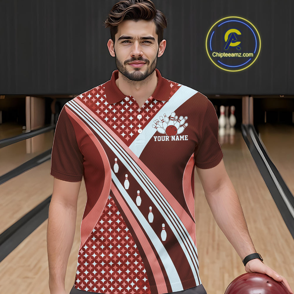 Custom Burgundy Red Classic Retro Bowling Team League Shirt, Bowling Polo Shirt