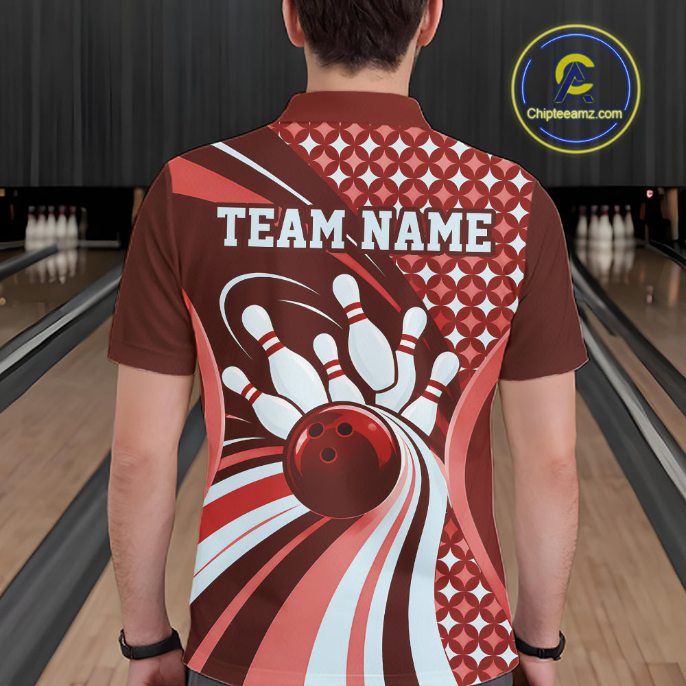 Custom Burgundy Red Classic Retro Bowling Team League Shirt, Bowling Polo Shirt