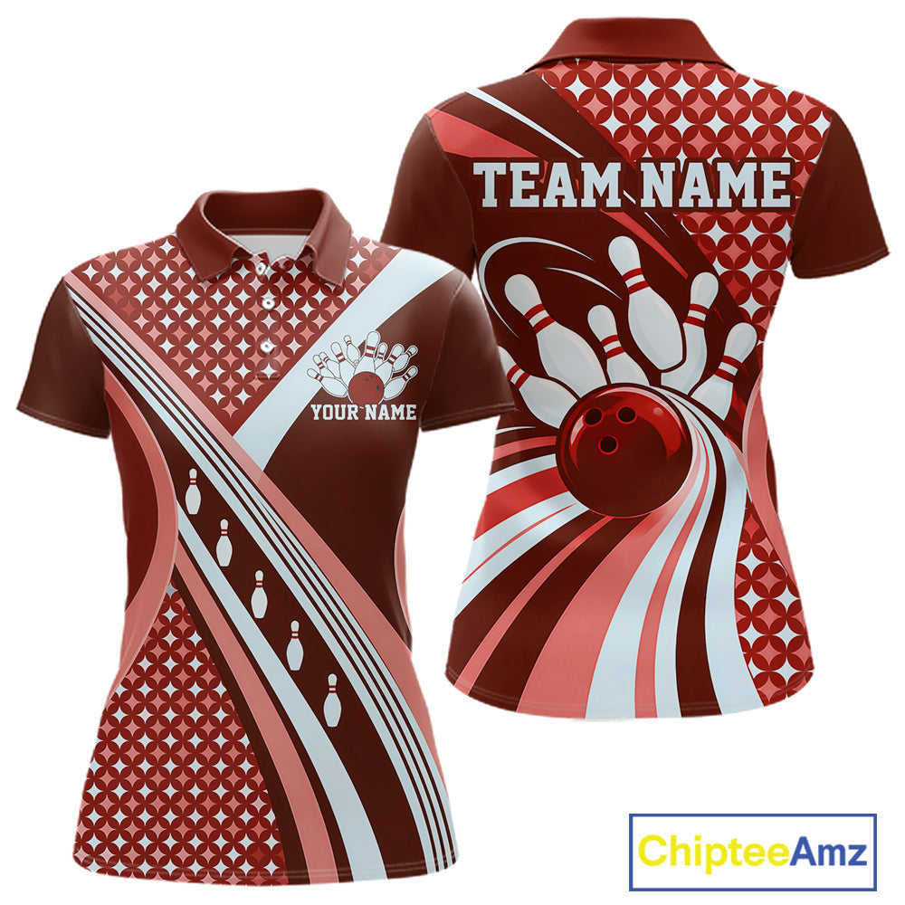 Custom Burgundy Red Classic Retro Bowling Team League Shirt, Bowling Polo Shirt