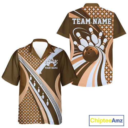 Custom Brown Classic Retro Matching Bowling Team League Shirt, Bowling And Button Up Shirt