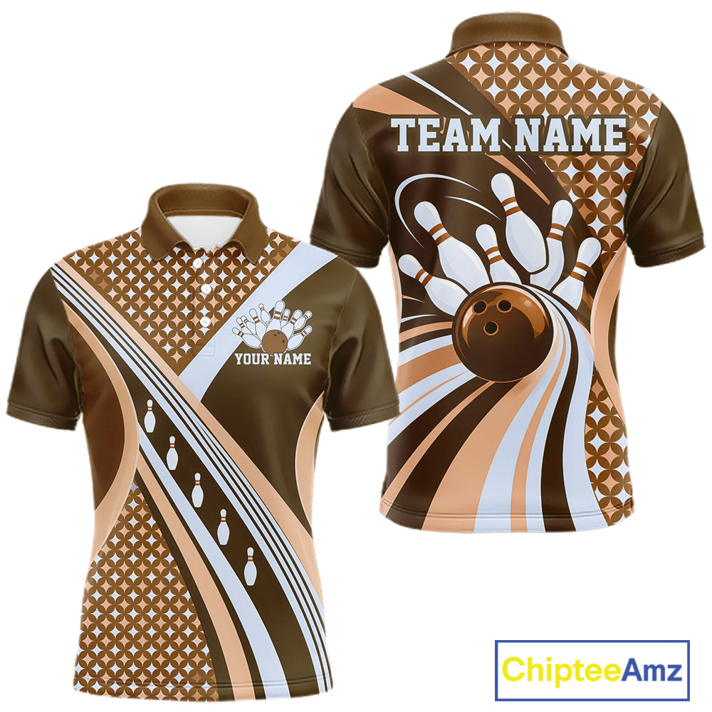 Custom Brown Classic Retro Matching Bowling Team League Shirt, Bowling Polo Shirt