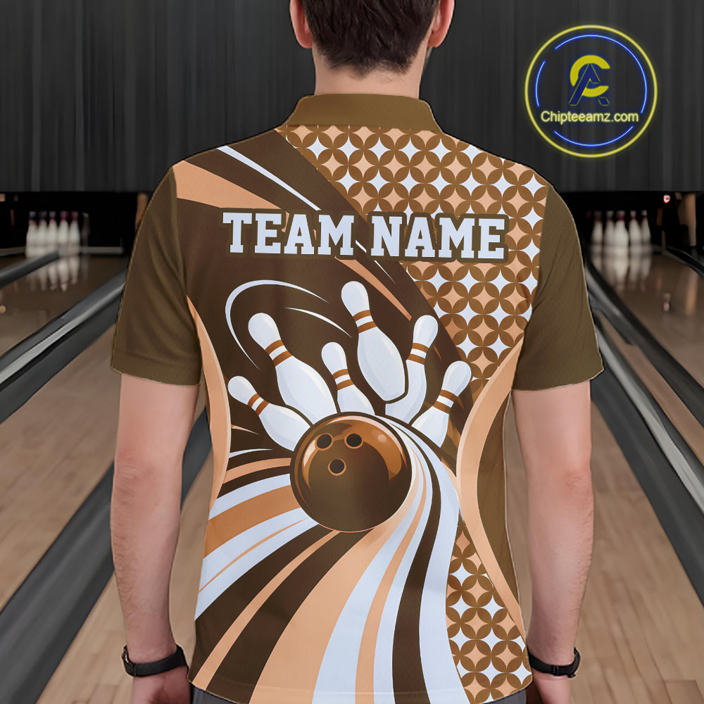 Custom Brown Classic Retro Matching Bowling Team League Shirt, Bowling Polo Shirt