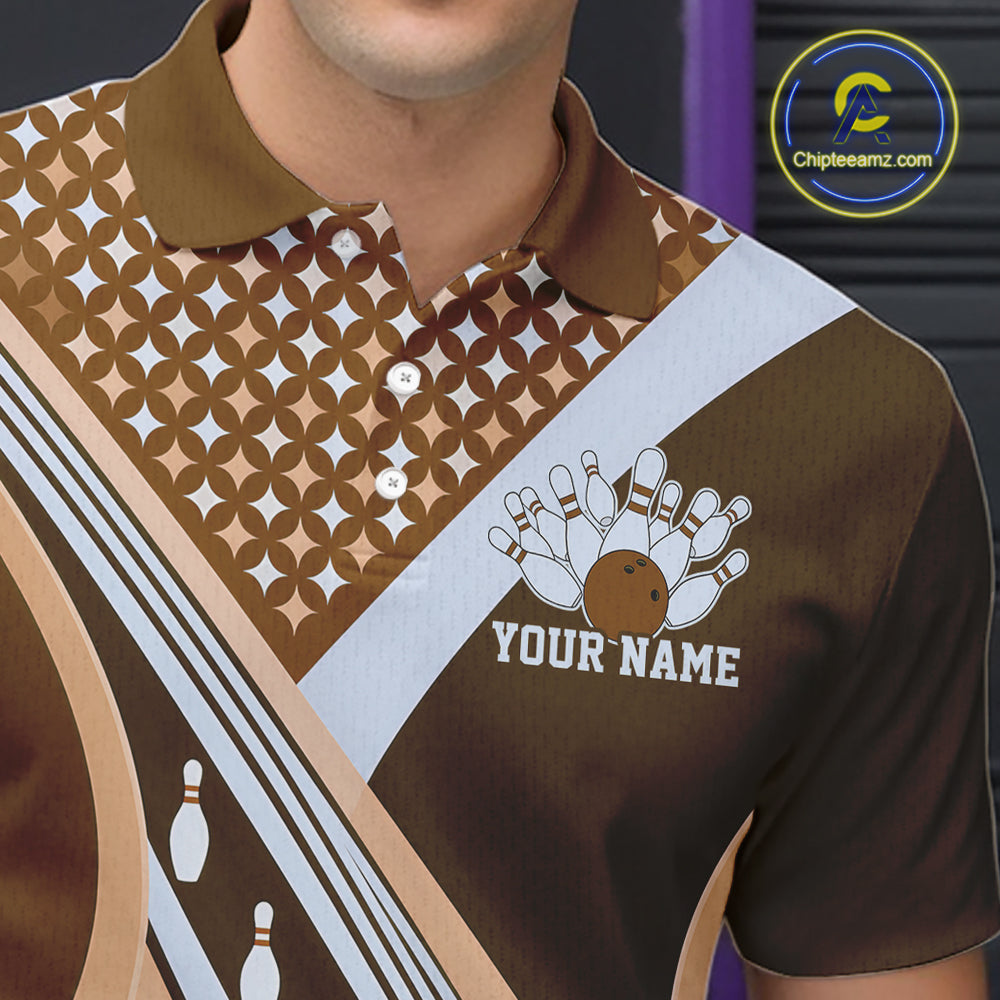 Custom Brown Classic Retro Matching Bowling Team League Shirt, Bowling Polo Shirt
