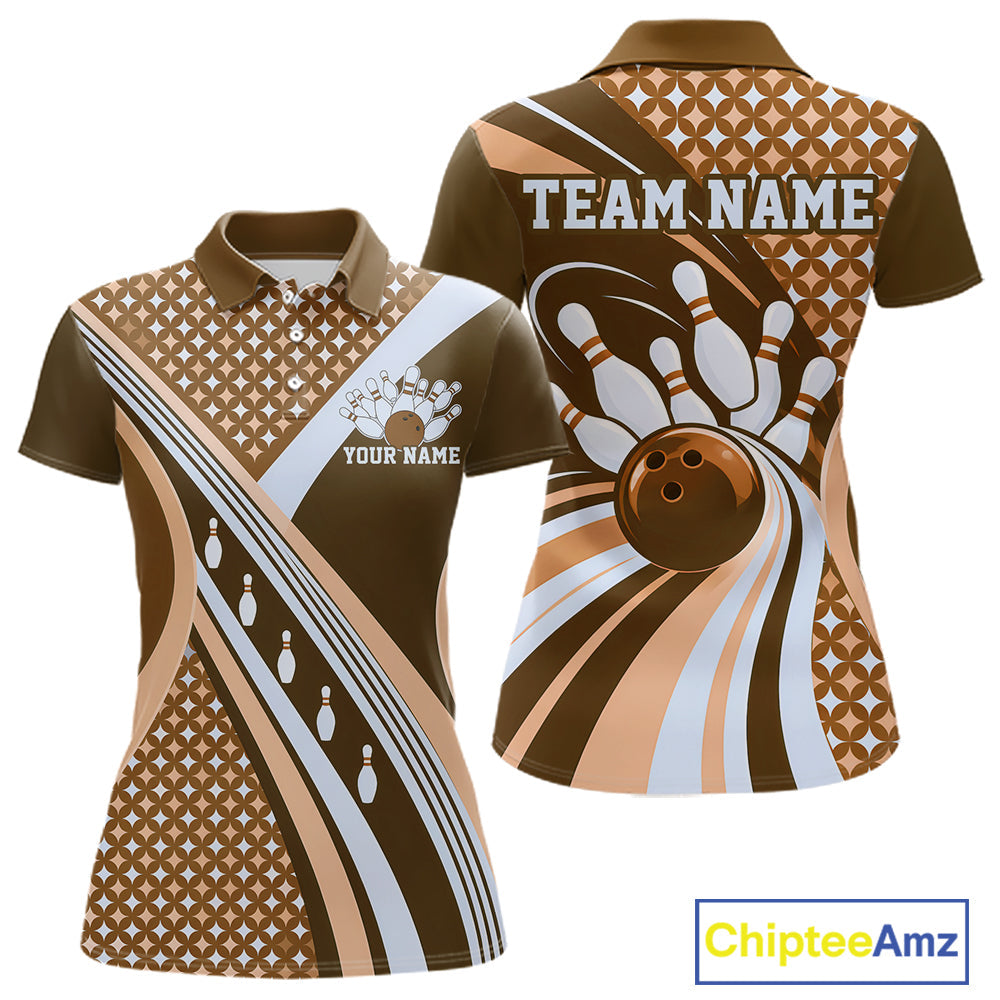 Custom Brown Classic Retro Matching Bowling Team League Shirt, Bowling Polo Shirt