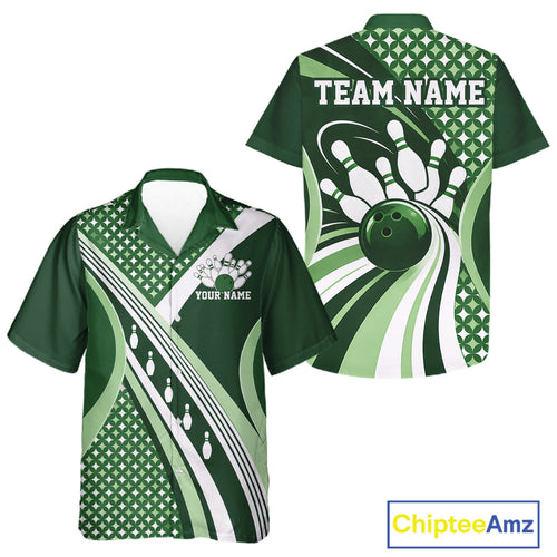 Custom Green Classic Retro Matching Bowling Team League Shirt, Bowling And Button Up Shirt