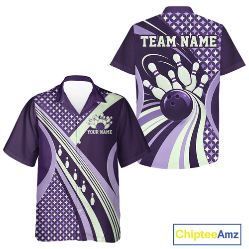 Custom Purple Classic Retro Matching Bowling Team League Shirt, Bowling And Button Up Shirt