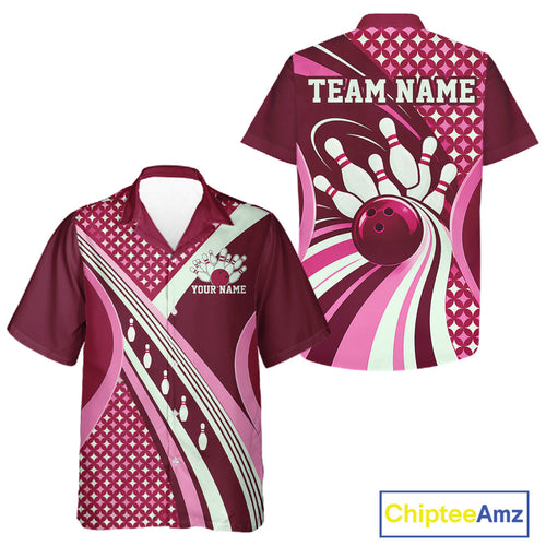 Custom Pink Classic Retro Matching Bowling Team League Shirt, Bowling And Button Up Shirt