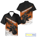 Custom Black And Orange Flame Bowling Team And Button Up Shirt, Flame Bowling Jersey
