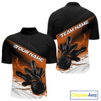 Custom Black And Orange Flame Bowling Team Quarter Zip Shirt, Flame Bowling Jersey