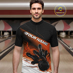 Custom Black And Orange Flame Bowling Team Quarter Zip Shirt, Flame Bowling Jersey