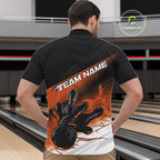 Custom Black And Orange Flame Bowling Team Quarter Zip Shirt, Flame Bowling Jersey