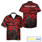 Custom Red Camo Flame Bowling And Hawaiian Shirts, Camouflage Bowling Team Jerseys