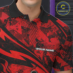 Custom Red Camo Flame Bowling Polo Shirts, Camouflage Bowling Team Jerseys