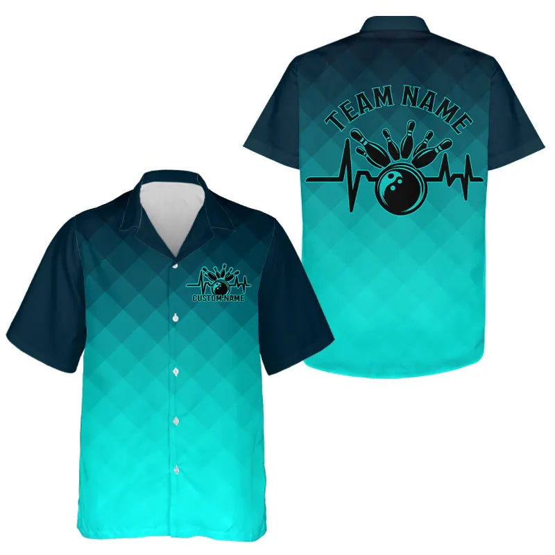 Bowling Heartbeat Pulse Line Blue Argyle Custom Bowling Team Hawaiian Shirts