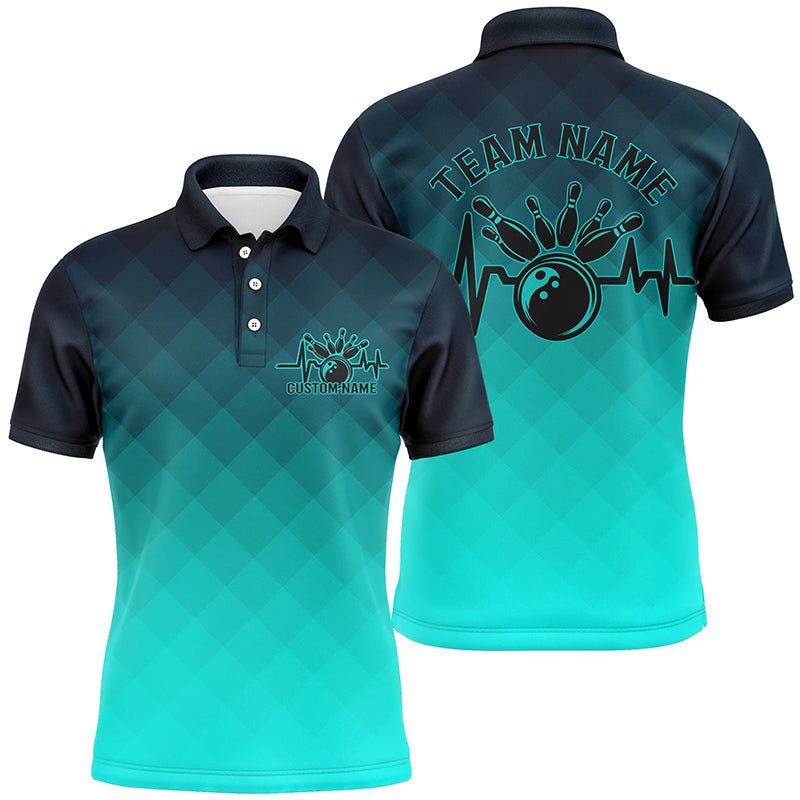 Bowling Heartbeat Pulse Line Blue Argyle Custom Bowling Team Shirts And