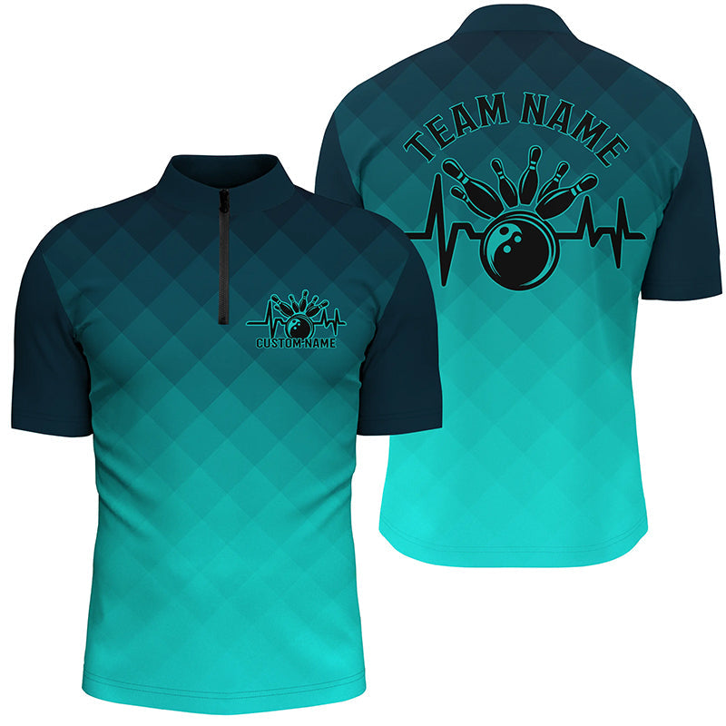 Bowling Heartbeat Pulse Line Blue Argyle Custom Bowling Team Shirts And