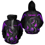 Custom Black And Purple Dragon Bowling And Hoodie Shirt, Dragon Bowling Team Shirt Uniform