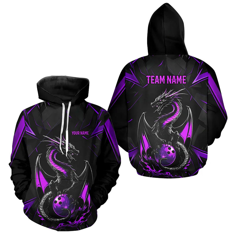 Custom Black And Purple Dragon Bowling And Hoodie Shirt, Dragon Bowling Team Shirt Uniform