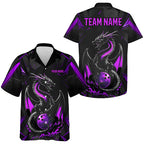 Custom Black And Purple Dragon Bowling Hawaiian Shirt, Dragon Bowling Team Shirt Uniform