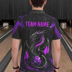 Custom Black And Purple Dragon Bowling Shirts, Dragon Bowling Team Shirts Uniform