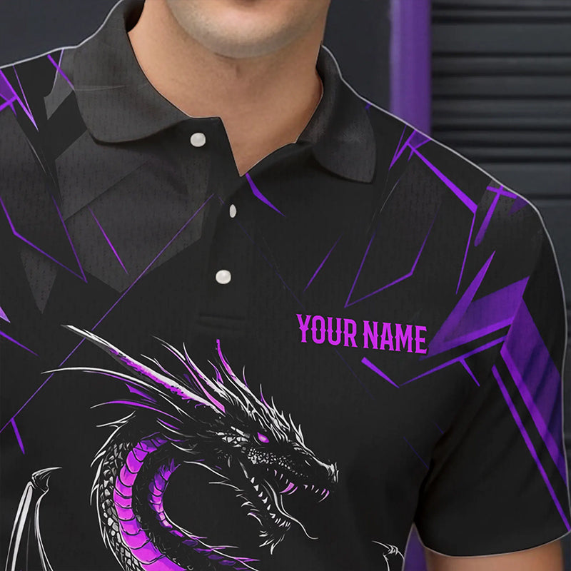 Custom Black And Purple Dragon Bowling Shirts, Dragon Bowling Team Shirts Uniform