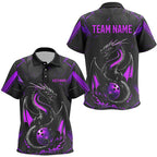 Custom Black And Purple Dragon Bowling Polo Shirts, Dragon Bowling Team Shirts Uniform