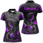 Custom Black And Purple Dragon Bowling Shirts, Dragon Bowling Team Shirts Uniform