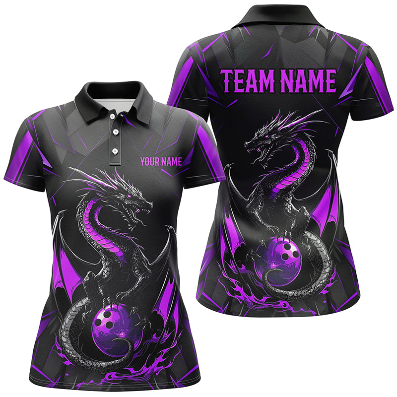 Custom Black And Purple Dragon Bowling Shirts, Dragon Bowling Team Shirts Uniform