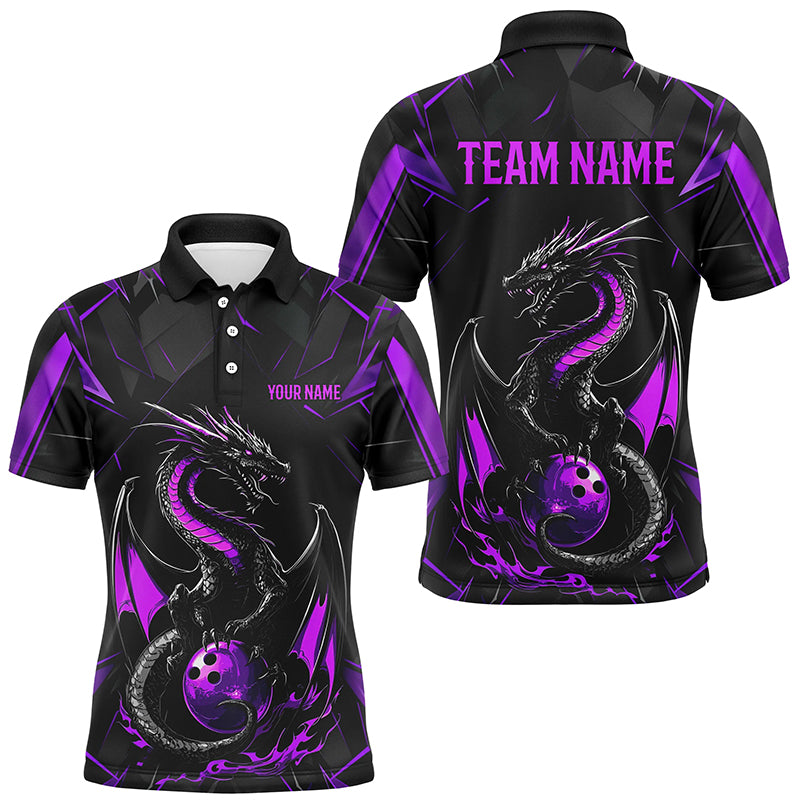 Custom Black And Purple Dragon Bowling Shirts, Dragon Bowling Team Shirts Uniform