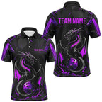 Custom Black And Purple Dragon Bowling Shirts, Dragon Bowling Team Shirts Uniform
