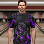 Custom Black And Purple Dragon Bowling Shirts, Dragon Bowling Team Shirts Uniform