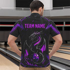 Custom Black And Purple Dragon Bowling Shirts, Dragon Bowling Team Shirts Uniform