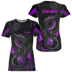 Custom Black And Purple Dragon Bowling T-Shirts, Dragon Bowling Team Uniform