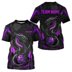 Custom Black And Purple Dragon Bowling T-Shirts, Dragon Bowling Team Uniform