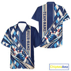 Custom Blue Argyle Pattern Retro Bowling And Button Up Shirt, Team Uniform