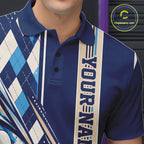 Custom Blue Argyle Pattern Retro Bowling Polo Shirt, Team Uniform