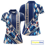 Custom Blue Argyle Pattern Retro Bowling Polo Shirt, Team Uniform