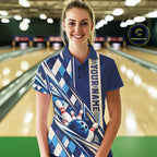 Custom Blue Argyle Pattern Retro Bowling Polo Shirt, Team Uniform