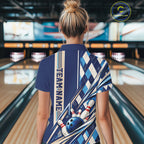 Custom Blue Argyle Pattern Retro Bowling Polo Shirt, Team Uniform