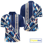 Custom Blue Argyle Pattern Retro Bowling Quarter Zip Shirt, Team Uniform