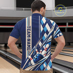 Custom Blue Argyle Pattern Retro Bowling Quarter Zip Shirt, Team Uniform
