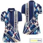 Custom Blue Argyle Pattern Retro Bowling Quarter-Zip Shirt, Team Uniform
