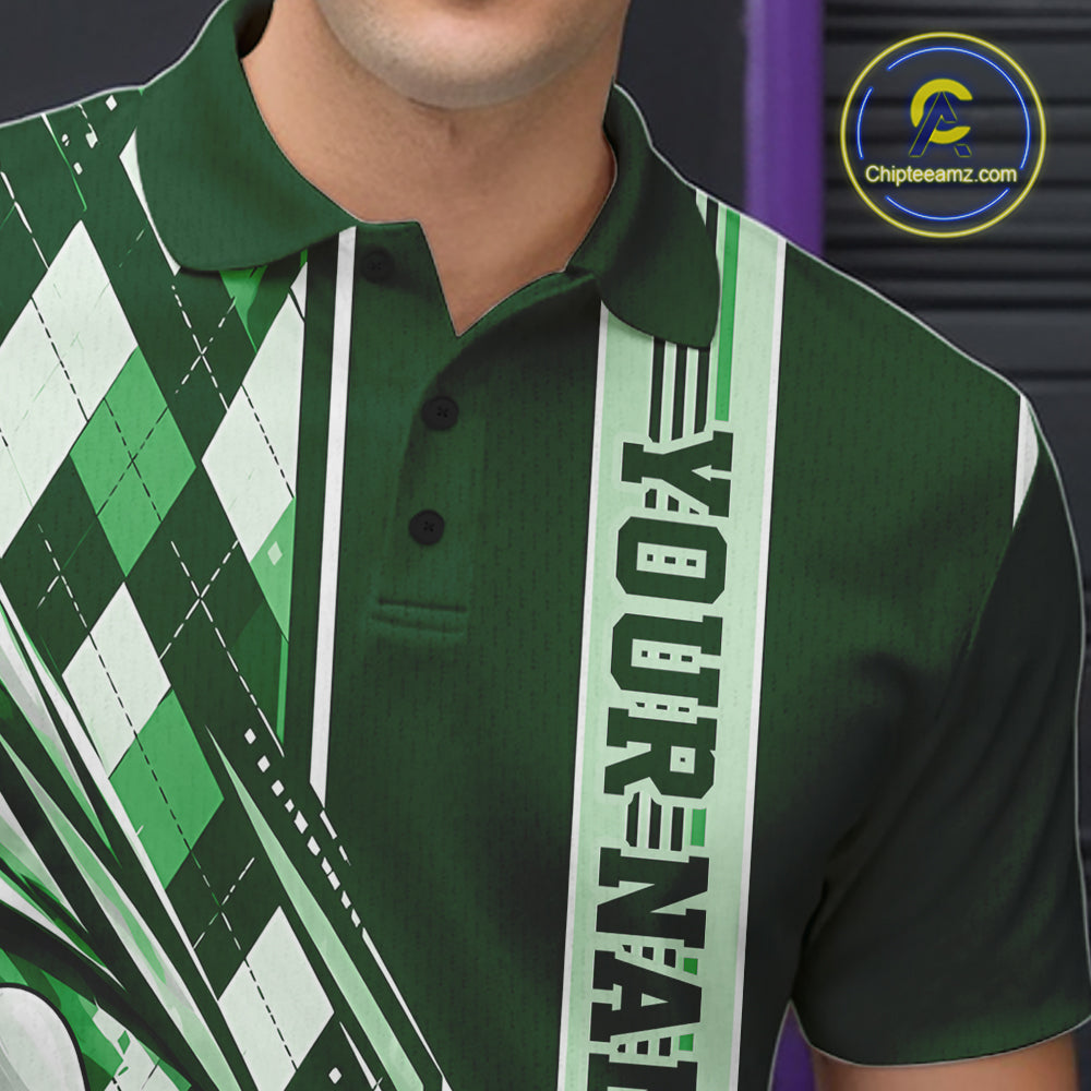Custom Green Argyle Pattern Retro Bowling Polo Shirt, Team Uniform