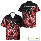 Custom Red Flame Bowling Button Up Shirt And, Bowling Tournament Jersey Bowler Outfit